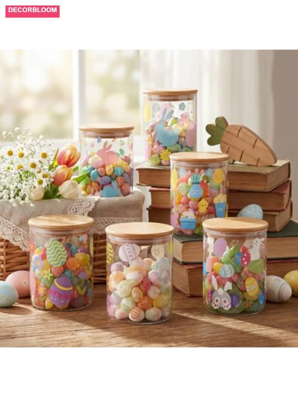 Airtight Glass Jar with Bamboo Lid Set of 6 - Food Storage Canisters for Pantry
